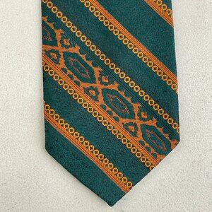 Vintage Striped Jacquard Tie 1960s Geometric Floral Wide Necktie Green/Orange